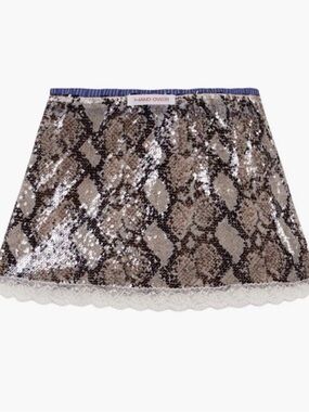 Hand Over Sequin Snake-Print Mini Skirt in Brown